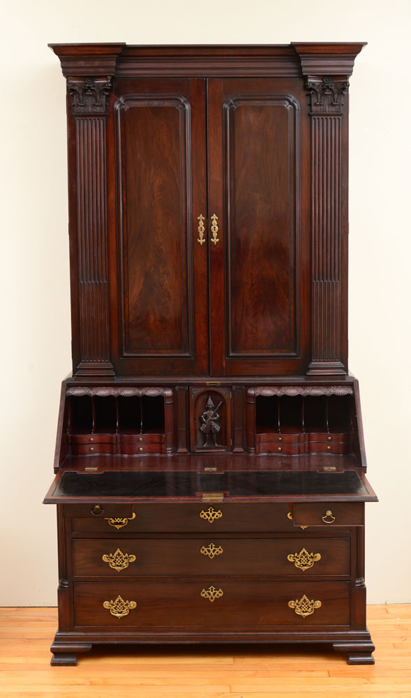 Appraisal: FINE AND RARE GEORGE II MAHOGANY BUREAU BOOKCASE CIRCA The