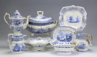 Appraisal: Group of eight blue and white transferware serving pieces th