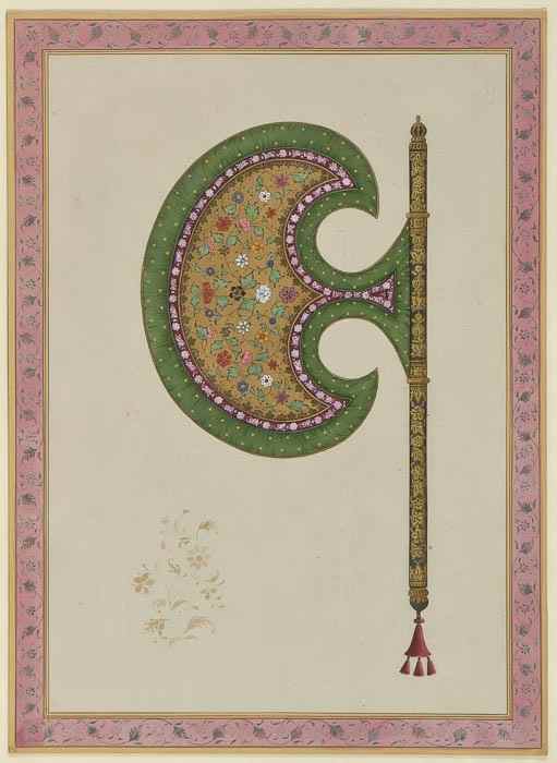 Appraisal: Ramesh Sharman b A pair of decorative fan designs watercolours