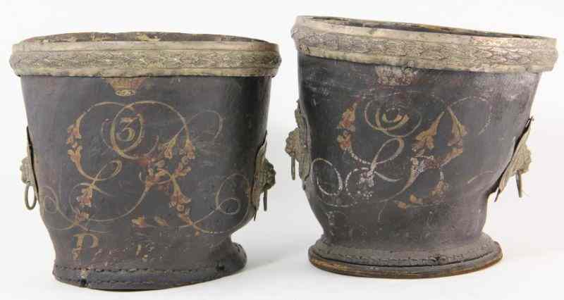 Appraisal: Pair of George III Period Fire Bucketsmonogrammed and polychrome decorated