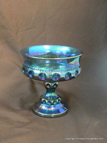 Appraisal: 's Blue Carnival Glass Compote Made in USA by Colony