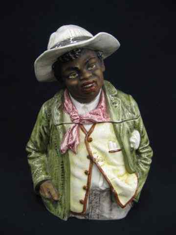 Appraisal: Black Americana Figural Majolica Humidor black boy with hat and