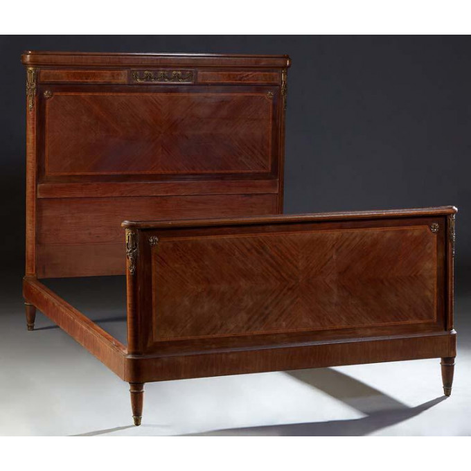 Appraisal: French Louis XVI Style Inlaid Mahogany Ormolu Mounted Double Bed