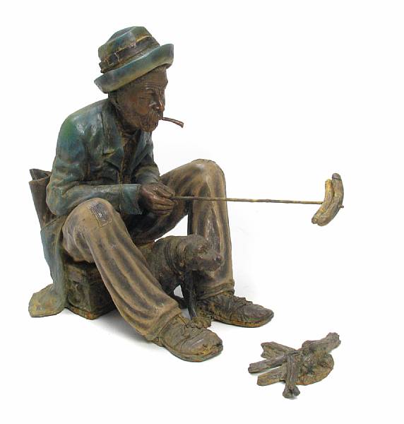 Appraisal: A polychrome bronze of an old man and dog height