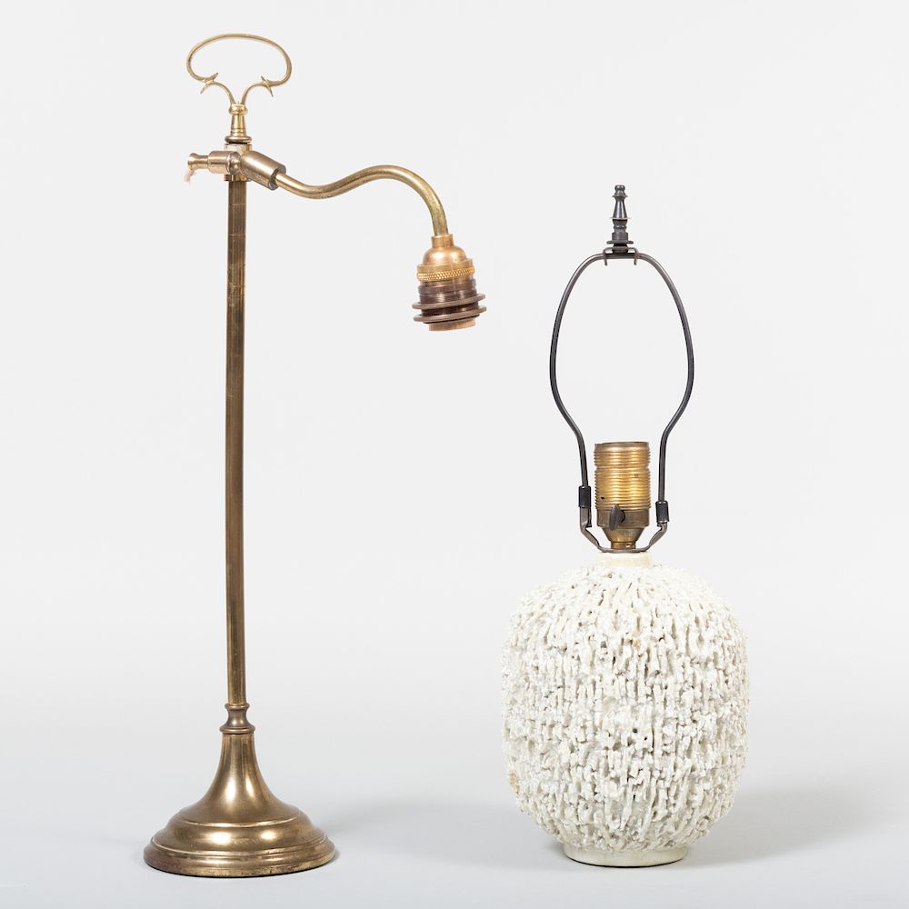 Appraisal: Brass Desk Lamp and a Ceramic Table Lamp The ceramic