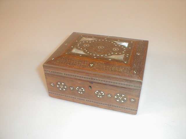 Appraisal: An Anglo-Indian hardwood workbox inlaid with brass mother- of pearl