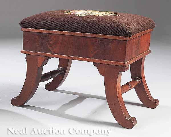 Appraisal: An American Classical Mahogany Footstool c - with old needlepoint