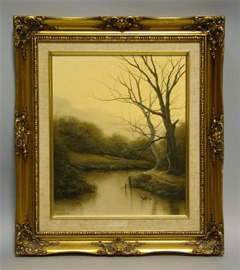 Appraisal: MICHAEL JOHN HILL ENGLISH TH CENTURY RIVER SCENE Acrylic on