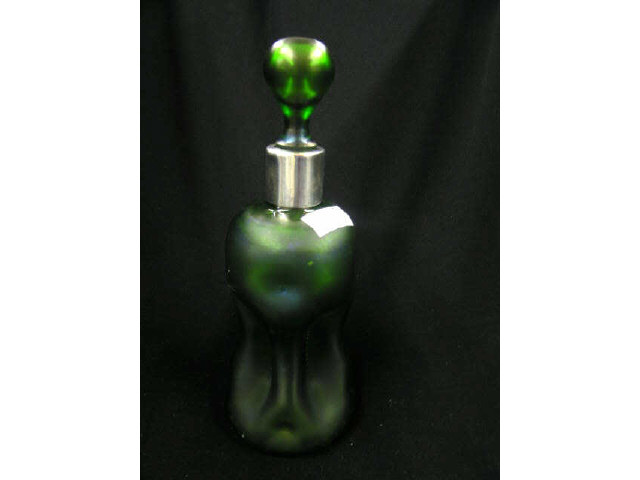 Appraisal: Loetz Art Glass Decanter with Silver Collar pinch bottle decor