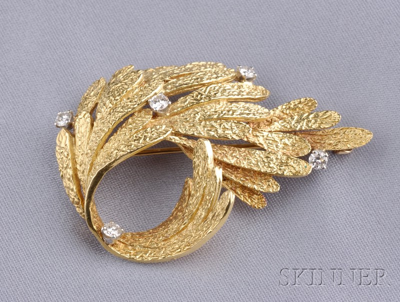 Appraisal: kt Gold and Diamond Fern Brooch George Lederman with full-cut