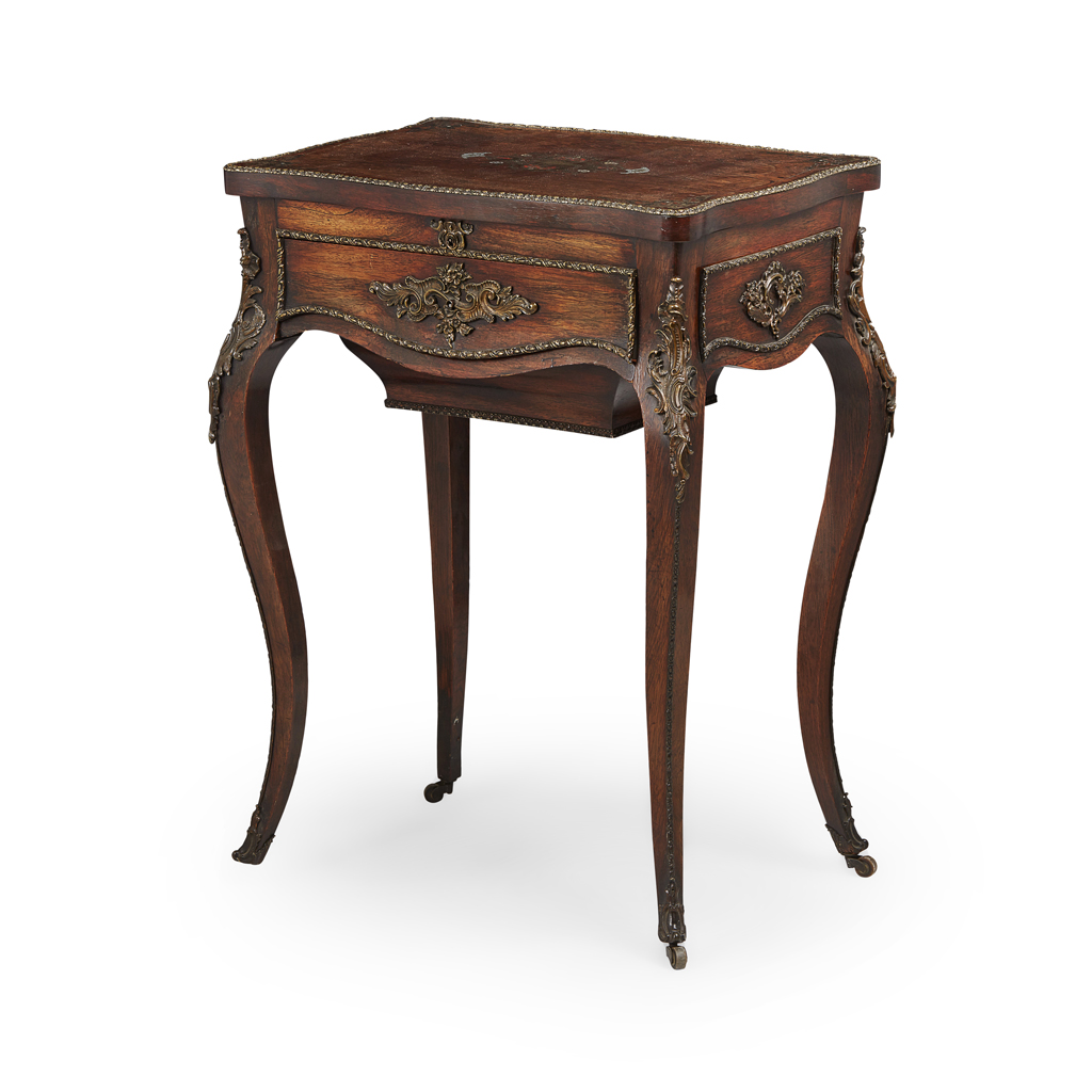 Appraisal: FRENCH ROSEWOOD BRASS AND PEWTER MARQUETRY DRESSING TABLE LATE TH