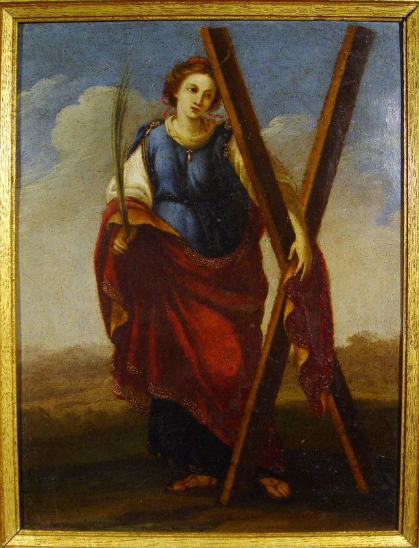 Appraisal: Oil onto metal panel of a robed female clutching a