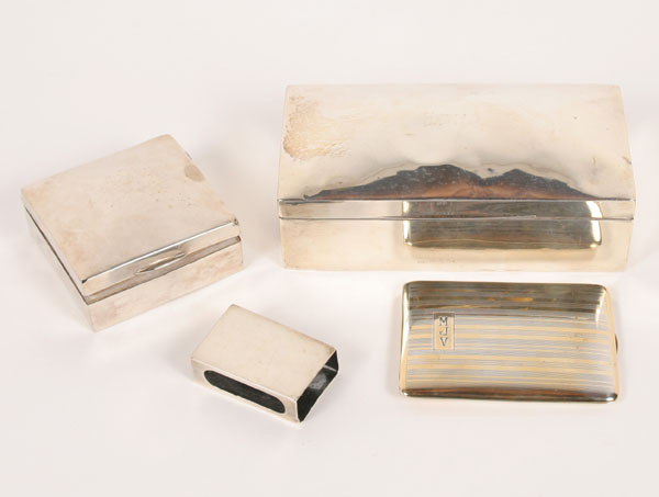 Appraisal: Two English silver cigarette case boxes and match box cover