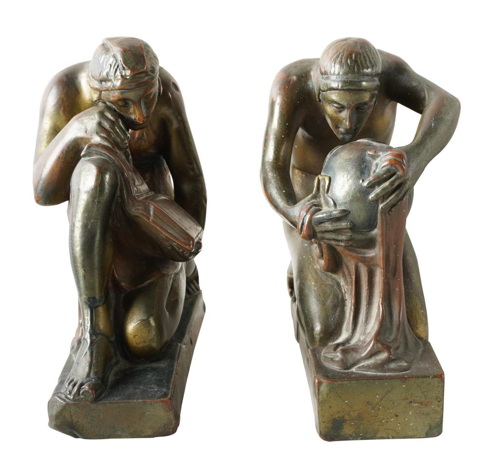 Appraisal: PAIR OF ART NOUVEAU COPPER FIGURAL BOOKENDSCondition with fading to