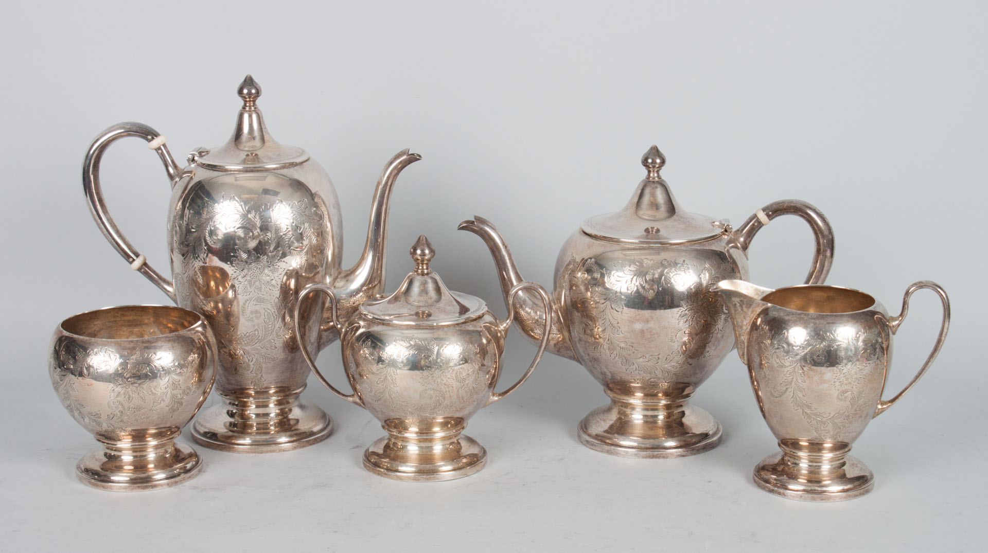 Appraisal: American sterling -piece coffee and tea service probably Kirk Baltimore