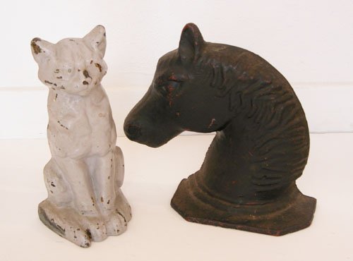 Appraisal: Artist unknown Title Cast Iron Doorstops a horsehead b cat