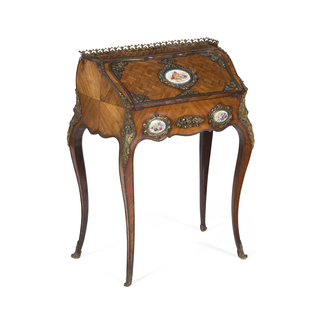 Appraisal: FRENCH KINGWOOD PORCELAIN AND GILT METAL MOUNTED BUREAU DE DAME