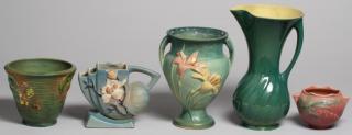 Appraisal: Pieces of Vintage Roseville Pottery Comprising a turquoise Cornucopia vase