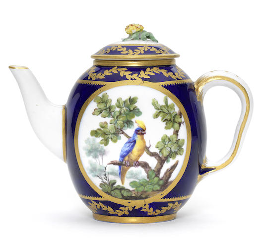 Appraisal: A S vres blue-ground teapot and cover circa Th i