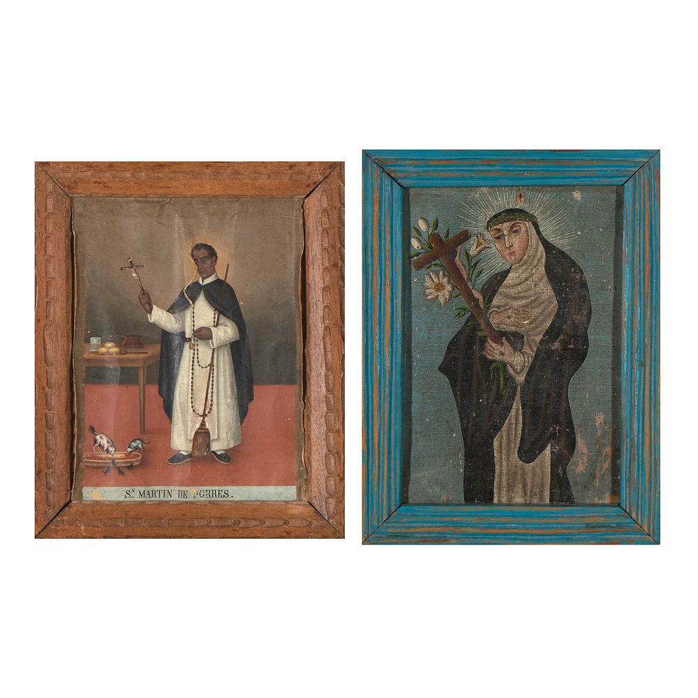 Appraisal: Spanish Colonial Group of Two Retablo Paintings th Century Spanish