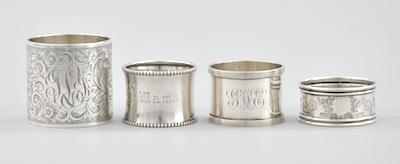 Appraisal: Four Sterling Silver Napkin Rings A collection of different vintage