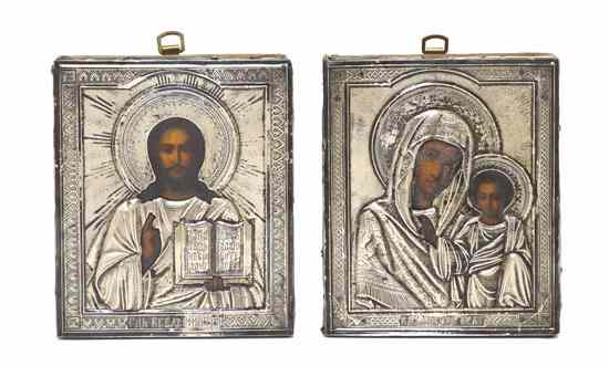 Appraisal: Two Russian Silver Oklad Icons each of rectangular form the