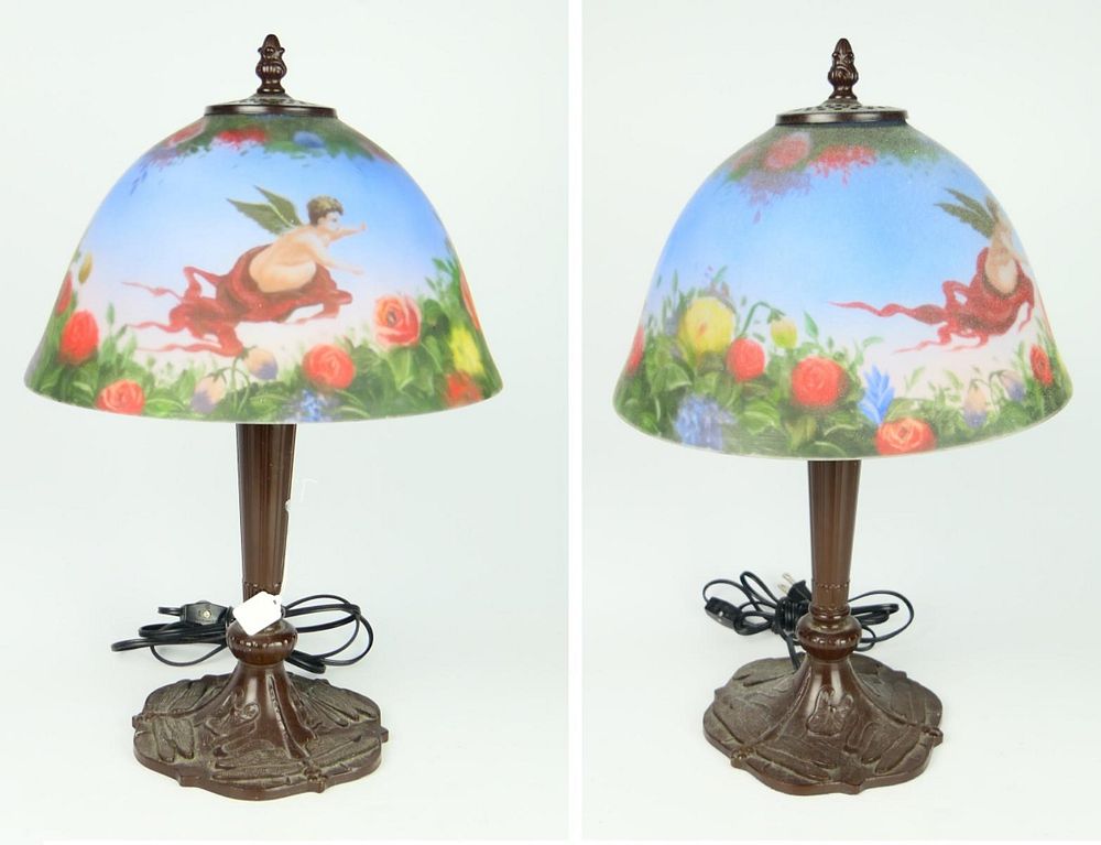 Appraisal: PAIR OF MATCHING REVERSE PAINTED TABLE LAMPS Dragonfly bases each