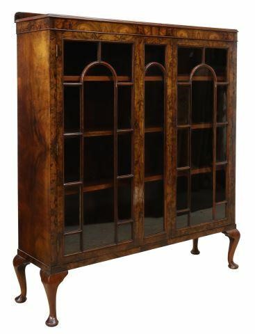 Appraisal: English burled walnut display cabinet early th c two glazed