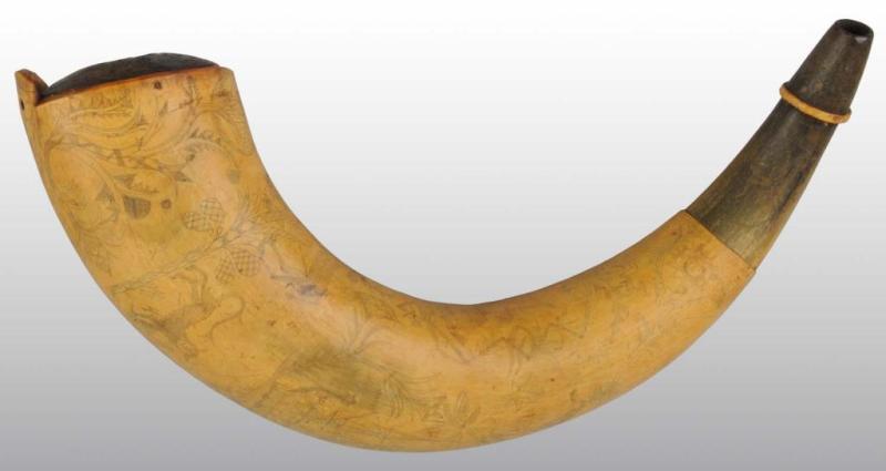 Appraisal: Fully-Engraved th th Century Powder Horn Description - L Original