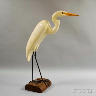 Appraisal: Hugh Norman Carved and Painted Egret Port Royal South Carolina