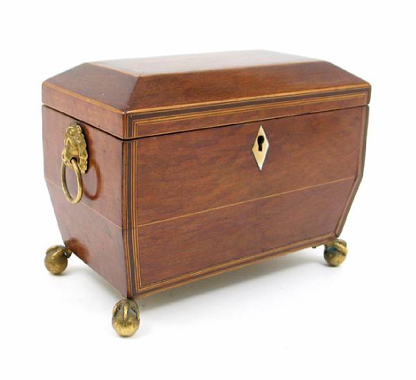 Appraisal: A Regency inlaid mahogany tea caddy height in width in