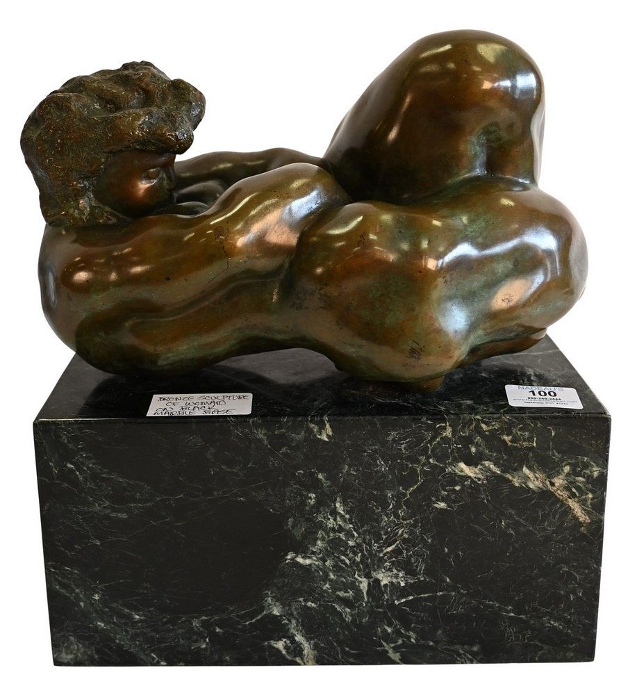 Appraisal: Contemporary Bronze of Nude Woman unsigned mounted green marble base