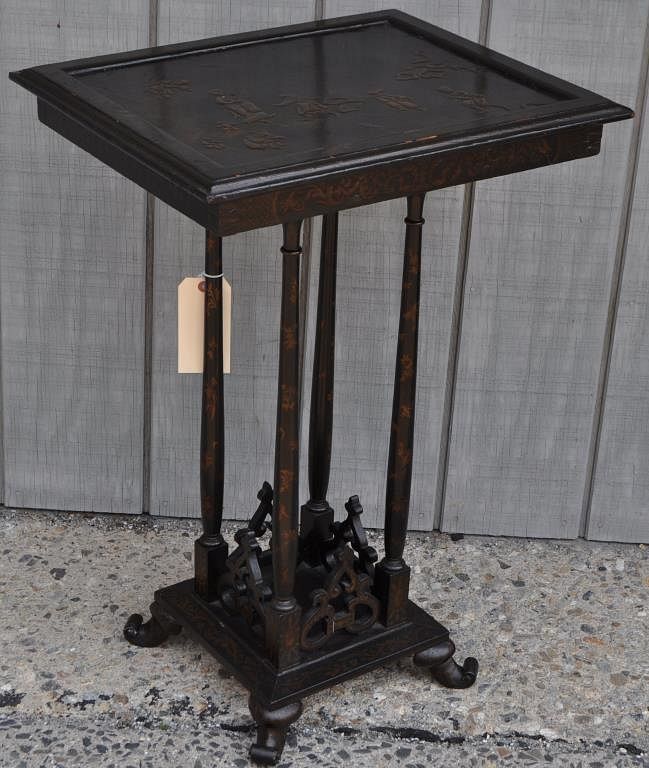 Appraisal: Small Lacquer Chinoiserie Design Table with detailed base gallery high