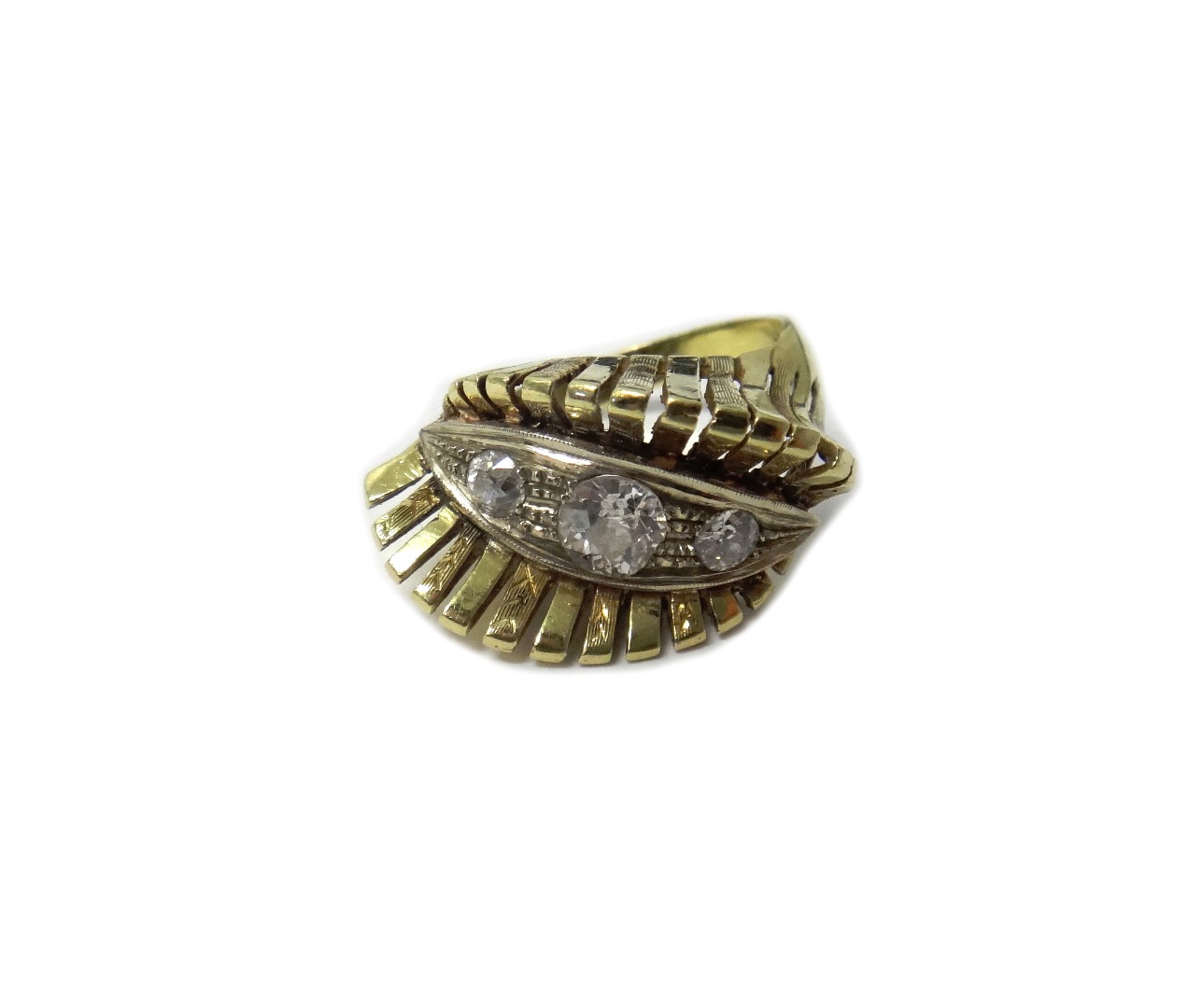 Appraisal: A gold and diamond set three stone ring mounted with