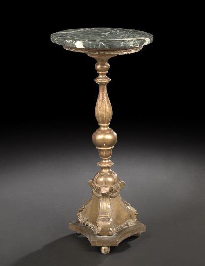 Appraisal: Italian Gilded Polychromed and Marble-Top Pedestal Table third quarter th