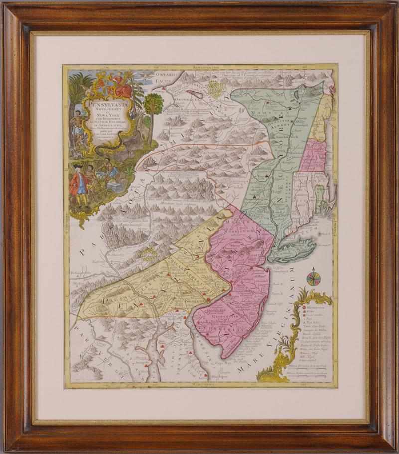 Appraisal: 'PENNSYLVANIA NOVA JERSEY ET NOVA YORK '' Engraving with hand-coloring