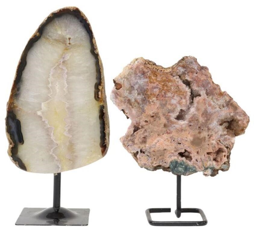 Appraisal: lot of Geological specimens on stands including agate slice approx