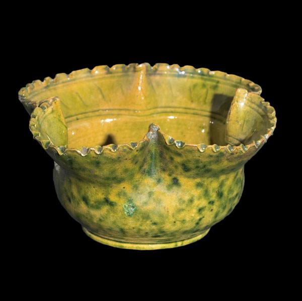 Appraisal: GEORGE OHR Small four-lobed bowl with pie-crust edge covered in