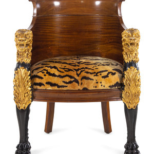 Appraisal: An Italian Empire Style Parcel Gilt Mahogany Armchair Mid- to