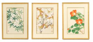 Appraisal: Group of Kawarazaki Shodo Botanical Woodcuts Kawarazaki Shodo Japanese -