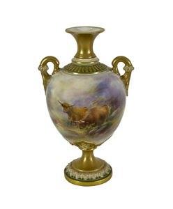 Appraisal: A Royal Worcester two-handled vase by Harry Stinton finely painted