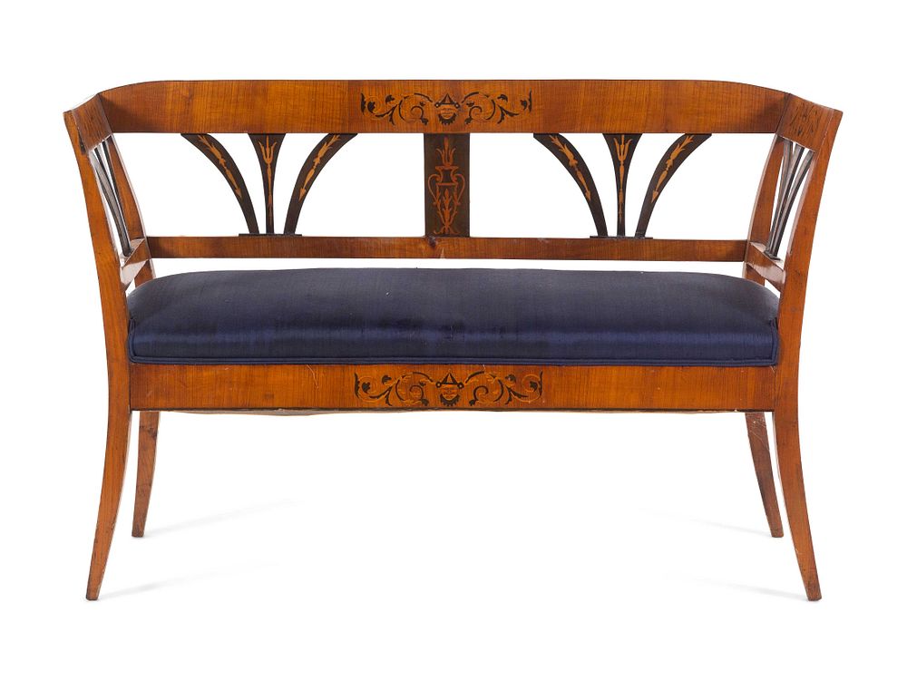 Appraisal: A Biedermeier Marquetry Settee A Biedermeier Marquetry Settee First Half