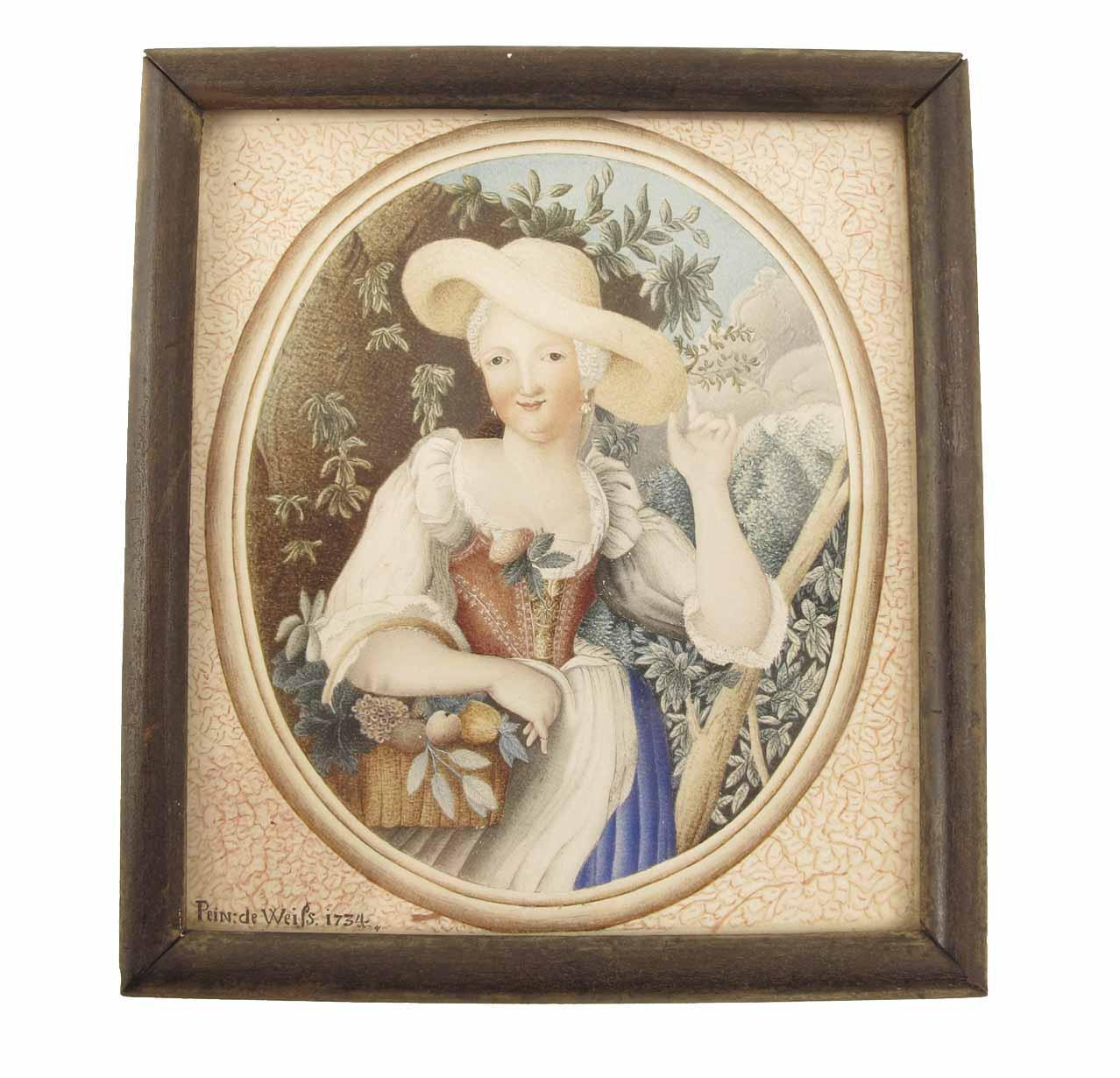 Appraisal: An th century German miniature of a country maiden