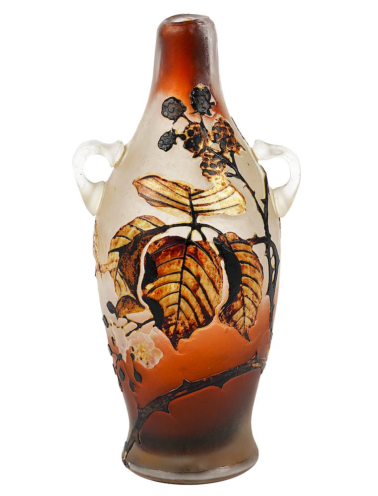 Appraisal: Mueller Art Glass Bud Vase Mueller cameo art class bud