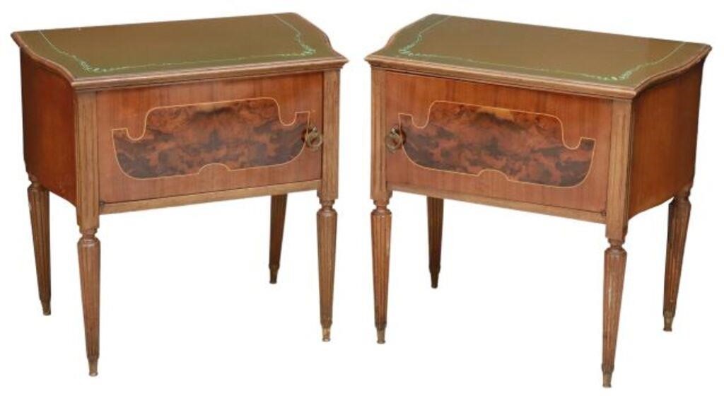 Appraisal: pair Italian mid-century modern mixed wood bedside cabinets c s