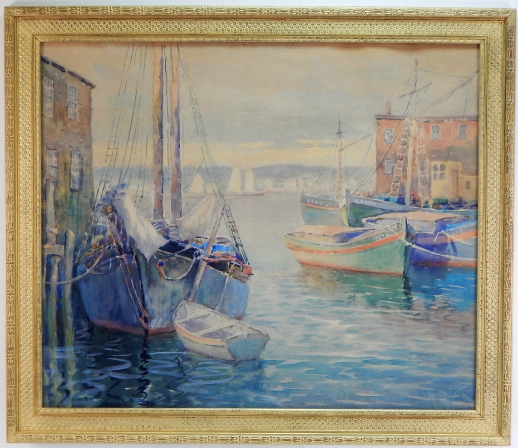 Appraisal: IMPRESSIONIST CAPE ANN HARBOR WATERCOLOR PAINTING Massachusetts th CenturyBeautiful Cape