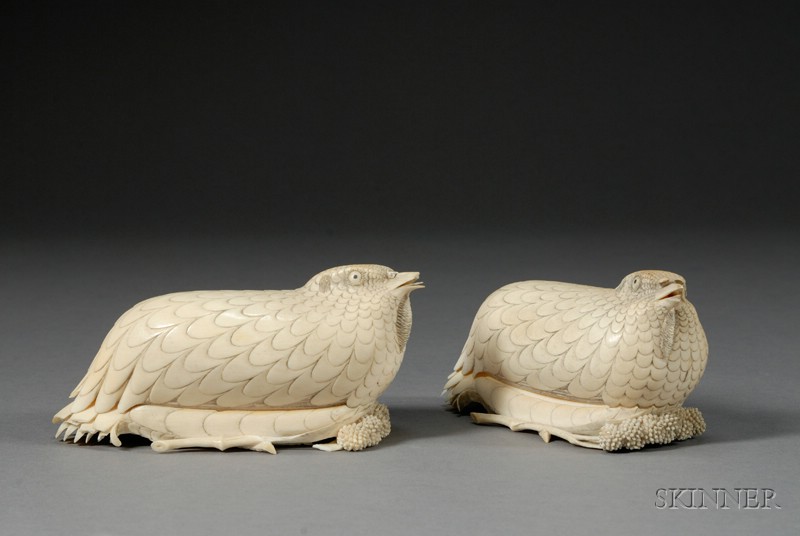 Appraisal: Pair of Ivory Incense Boxes China Ch'ien Lung period -