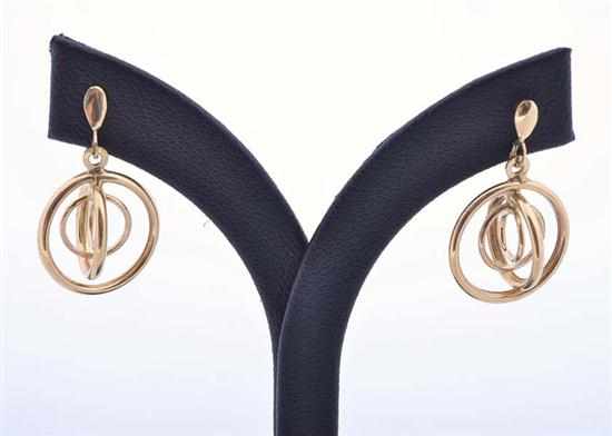 Appraisal: A PAIR OF CIRCULAR DROP EARRINGS TO POST AND BUTTERFLY