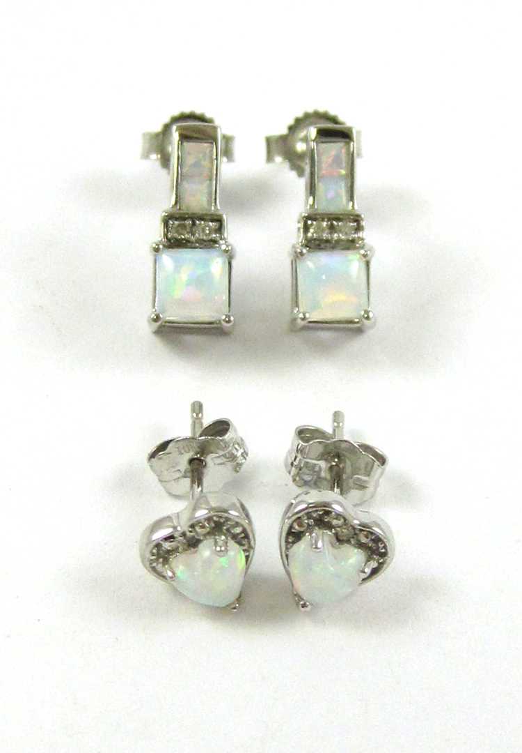 Appraisal: TWO PAIRS OF OPAL AND DIAMOND EARRINGS including a pair