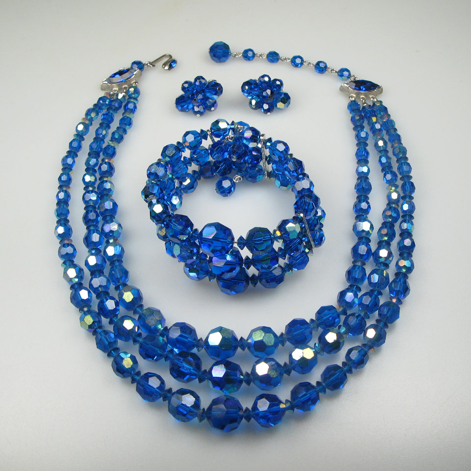 Appraisal: Sherman Triple Strand Necklace Wrap-Around Bracelet And Earrings all set